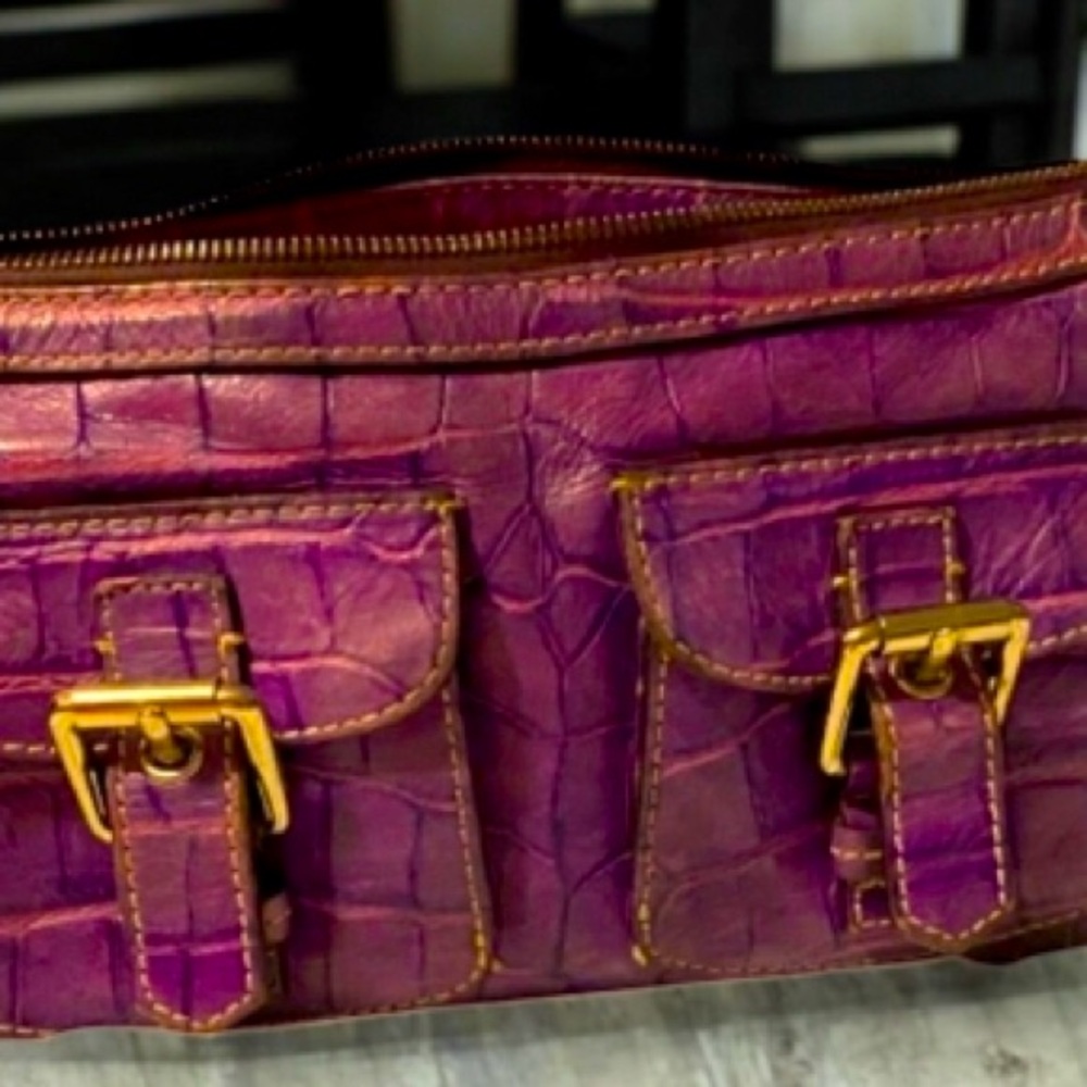 DOONEY & BOURKE Croc Embossed Purple Leather Satchel Shoulder Bag